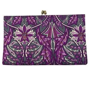 Banana Republic Womens Floral Clutch Silk Kiss Clasp Purple Gray